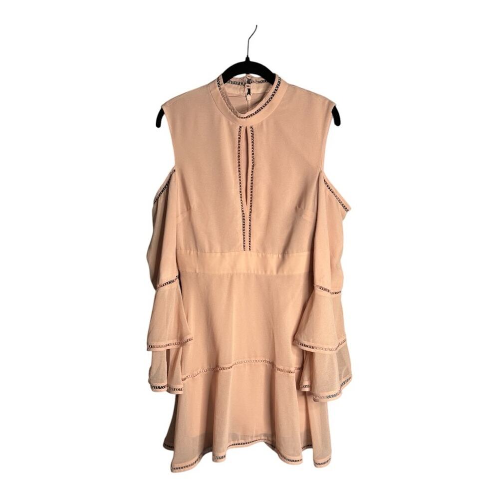Keepsake Pink High Neck Dress Cold Shoulder Front Cutout Medium